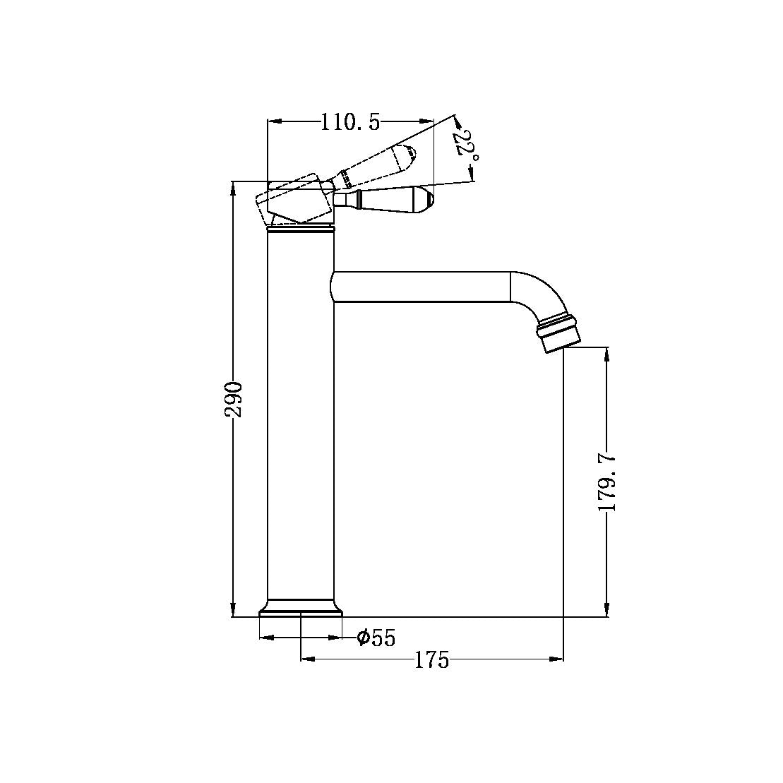 YORK STRAIGHT TALL BASIN MIXER WITH WHITE PORCELAIN LEVER MATTE BLACK