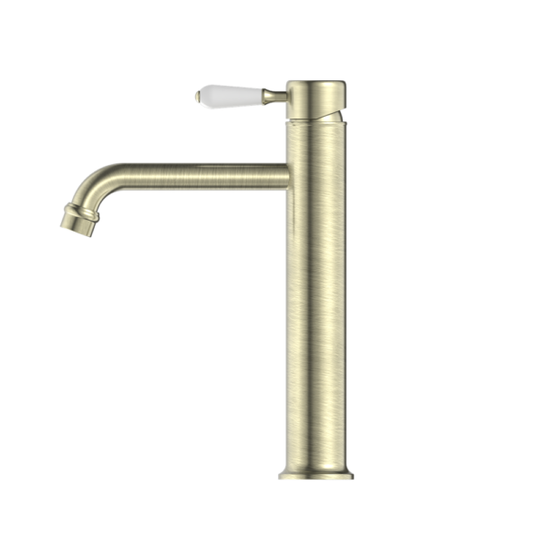 YORK STRAIGHT TALL BASIN MIXER WITH WHITE PORCELAIN LEVER AGED BRASS