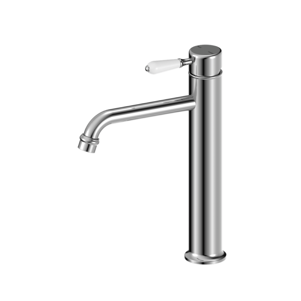 YORK STRAIGHT TALL BASIN MIXER WITH WHITE PORCELAIN LEVER CHROME