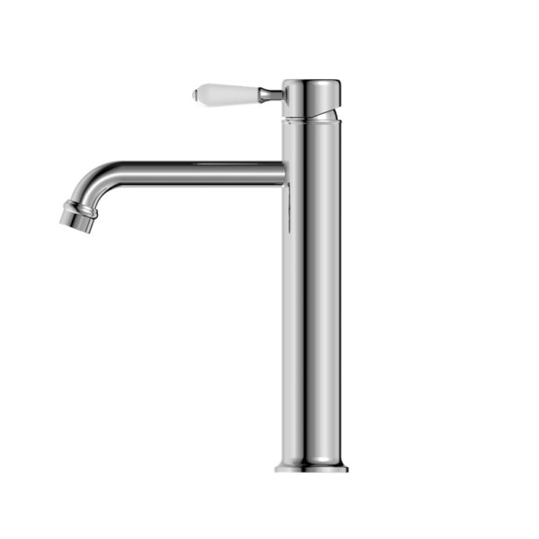 YORK STRAIGHT TALL BASIN MIXER WITH WHITE PORCELAIN LEVER CHROME