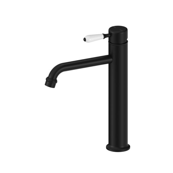 YORK STRAIGHT TALL BASIN MIXER WITH WHITE PORCELAIN LEVER MATTE BLACK