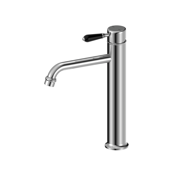 YORK STRAIGHT TALL BASIN MIXER WITH BLACK PORCELAIN LEVER CHROME