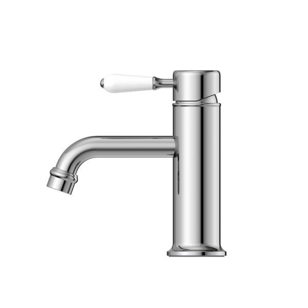 YORK STRAIGHT BASIN MIXER WITH WHITE PORCELAIN LEVER CHROME