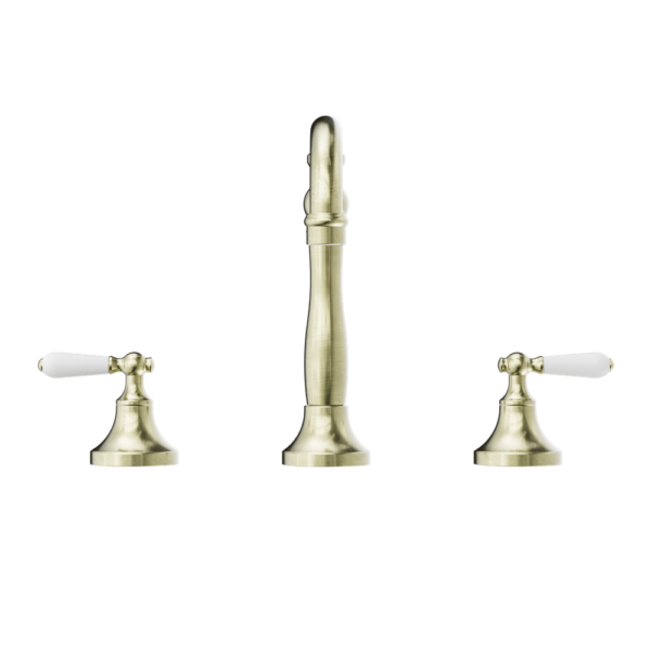 YORK BASIN SET WITH WHITE PORCELAIN LEVER AGED BRASS