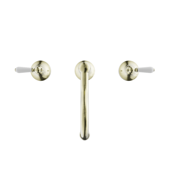 YORK BASIN SET WITH WHITE PORCELAIN LEVER AGED BRASS