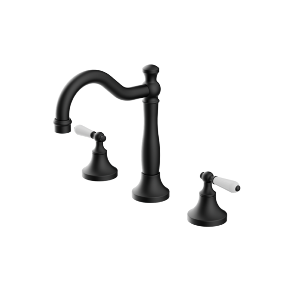 YORK BASIN SET WITH WHITE PORCELAIN LEVER MATTE BLACK
