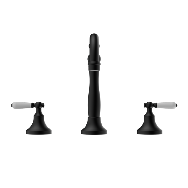 YORK BASIN SET WITH WHITE PORCELAIN LEVER MATTE BLACK