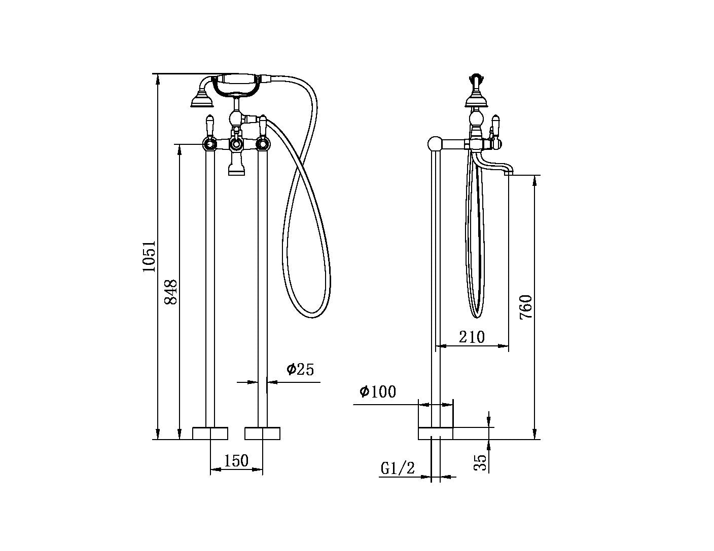YORK FREESTANDING BATH SET WITH WHITE PORCELAIN HAND SHOWER AGED BRASS