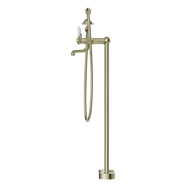 YORK FREESTANDING BATH SET WITH WHITE PORCELAIN HAND SHOWER AGED BRASS