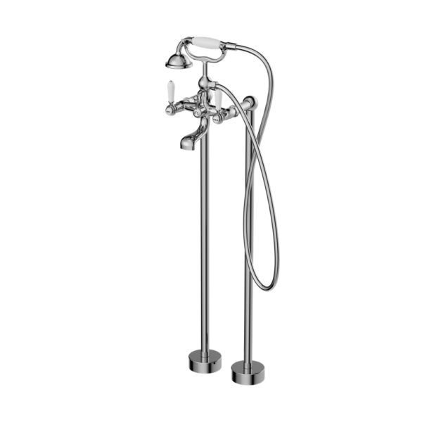 YORK FREESTANDING BATH SET WITH WHITE PORCELAIN HAND SHOWER CHROME