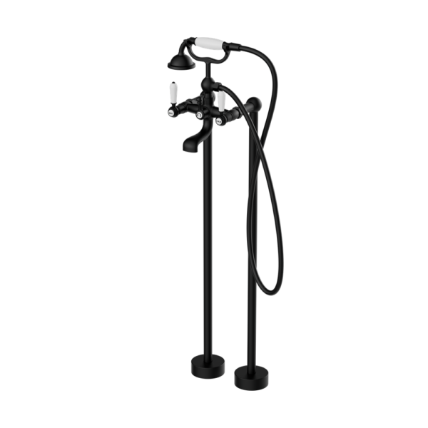 YORK FREESTANDING BATH SET WITH WHITE PORCELAIN HAND SHOWER MATTE BLACK
