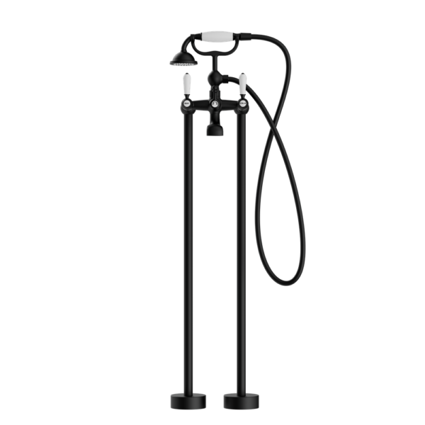 YORK FREESTANDING BATH SET WITH WHITE PORCELAIN HAND SHOWER MATTE BLACK