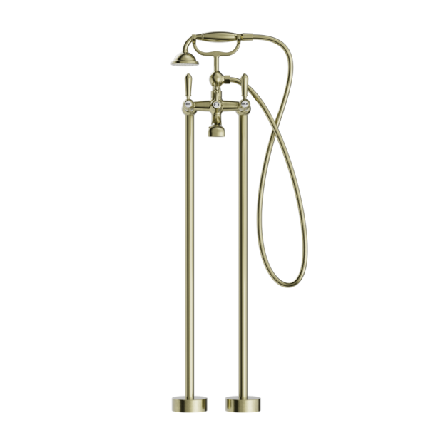 YORK FREESTANDING BATH SET WITH METAL HAND SHOWER AGED BRASS