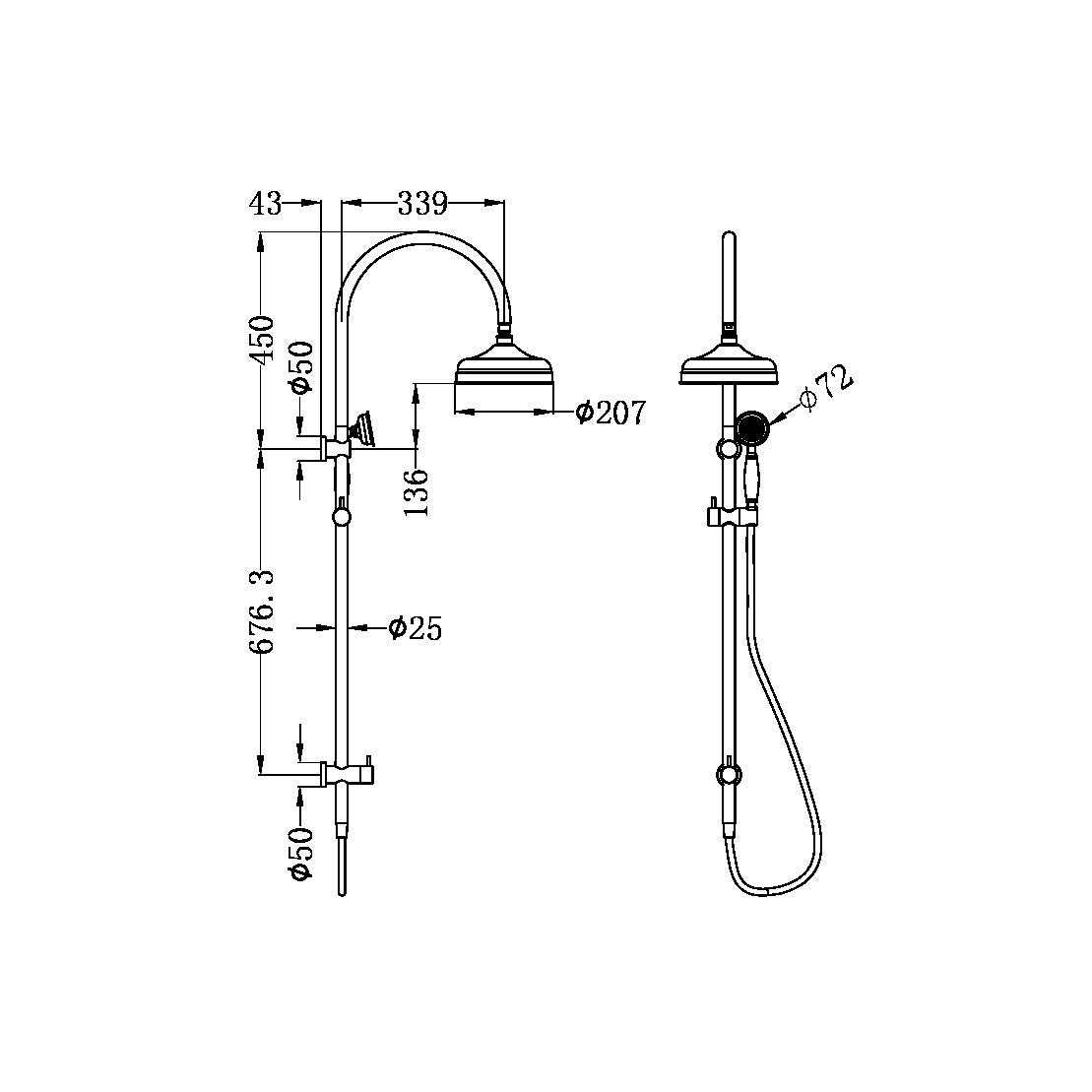 YORK TWIN SHOWER WITH METAL HAND SHOWER AGED BRASS