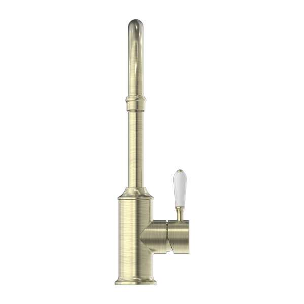 YORK KITCHEN MIXER GOOSENECK SPOUT WITH WHITE PORCELAIN LEVER AGED BRASS