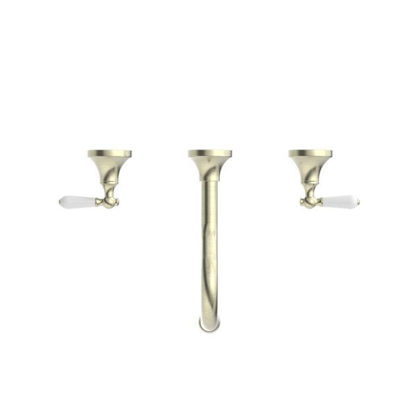 YORK WALL BASIN SET WITH WHITE PORCELAIN LEVER AGED BRASS