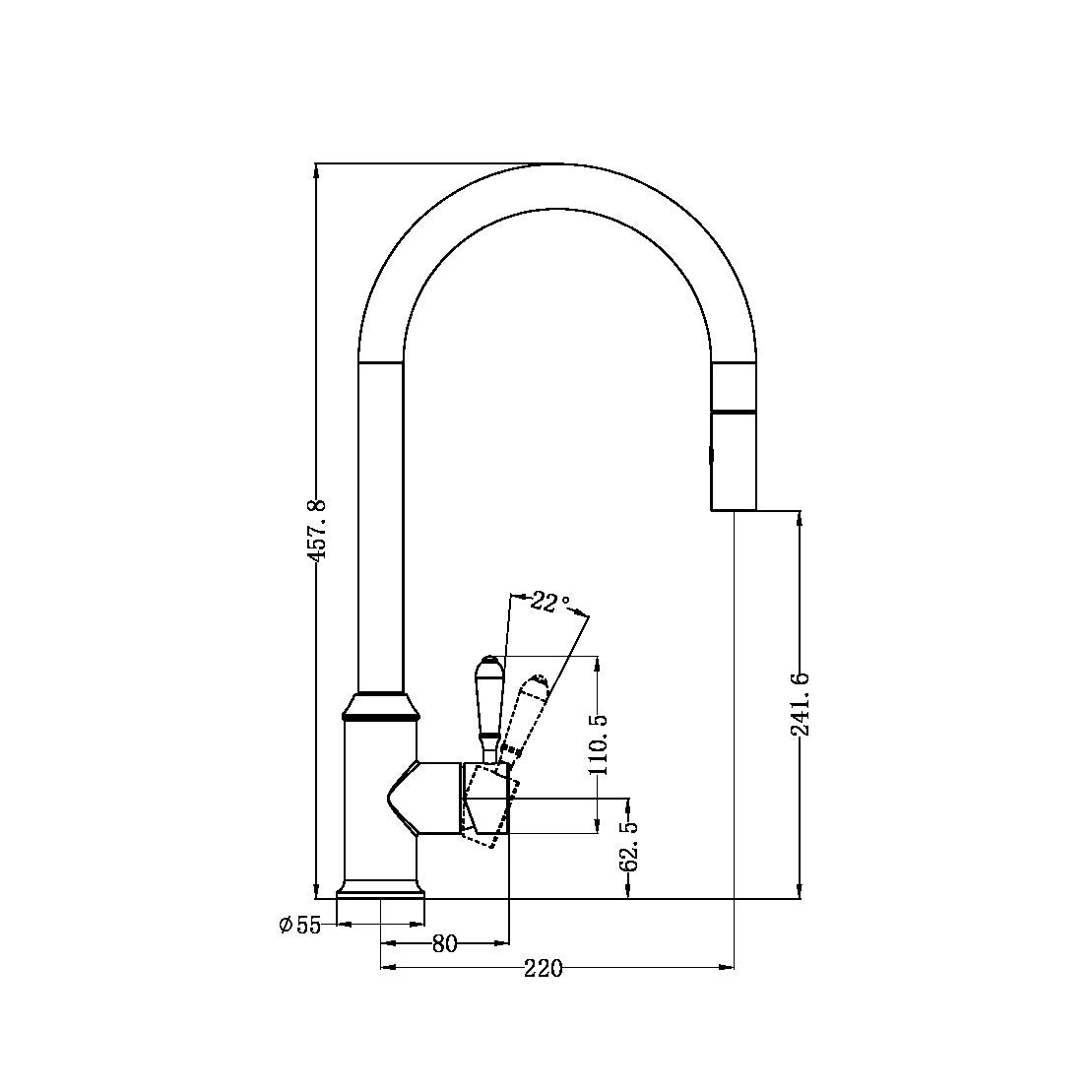 YORK PULL OUT SINK MIXER WITH VEGIE SPRAY FUNCTION WITH WHITE PORCELAIN LEVER MATTE BLACK