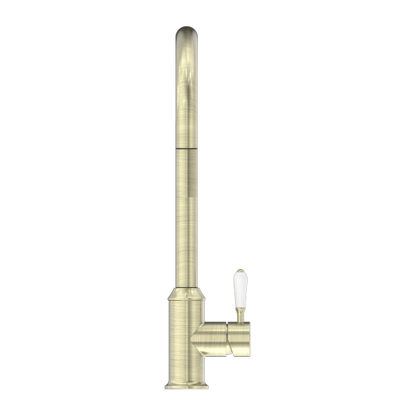 YORK PULL OUT SINK MIXER WITH VEGIE SPRAY FUNCTION WITH WHITE PORCELAIN LEVER AGED BRASS