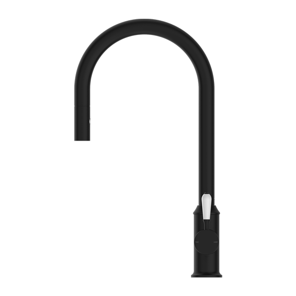 YORK PULL OUT SINK MIXER WITH VEGIE SPRAY FUNCTION WITH WHITE PORCELAIN LEVER MATTE BLACK