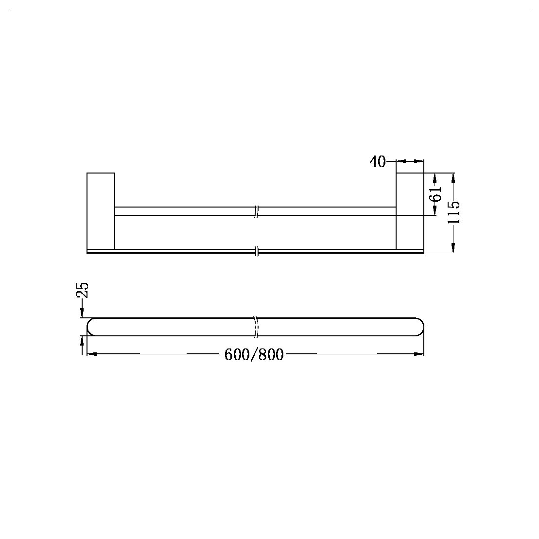 BIANCA DOUBLE TOWEL RAIL 800MM BRUSHED BRONZE
