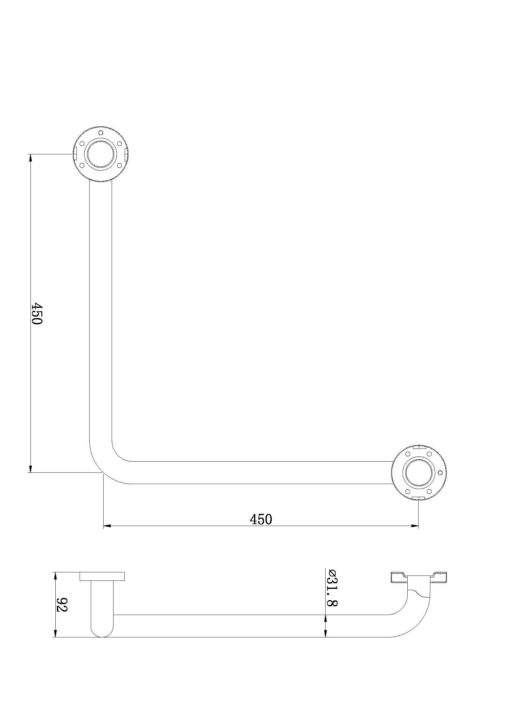 CLASSIC CARE SS304 450X450 RIGHT ANGLE GRAB BAR (CONCEALED FIXING) MATTE BLACK