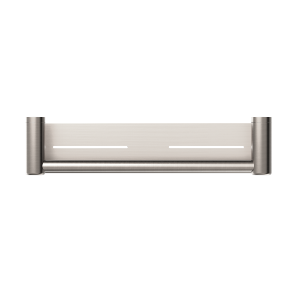 MECCA CARE 25MM GRAB RAIL WITH SHELF 300MM BRUSHED NICKEL