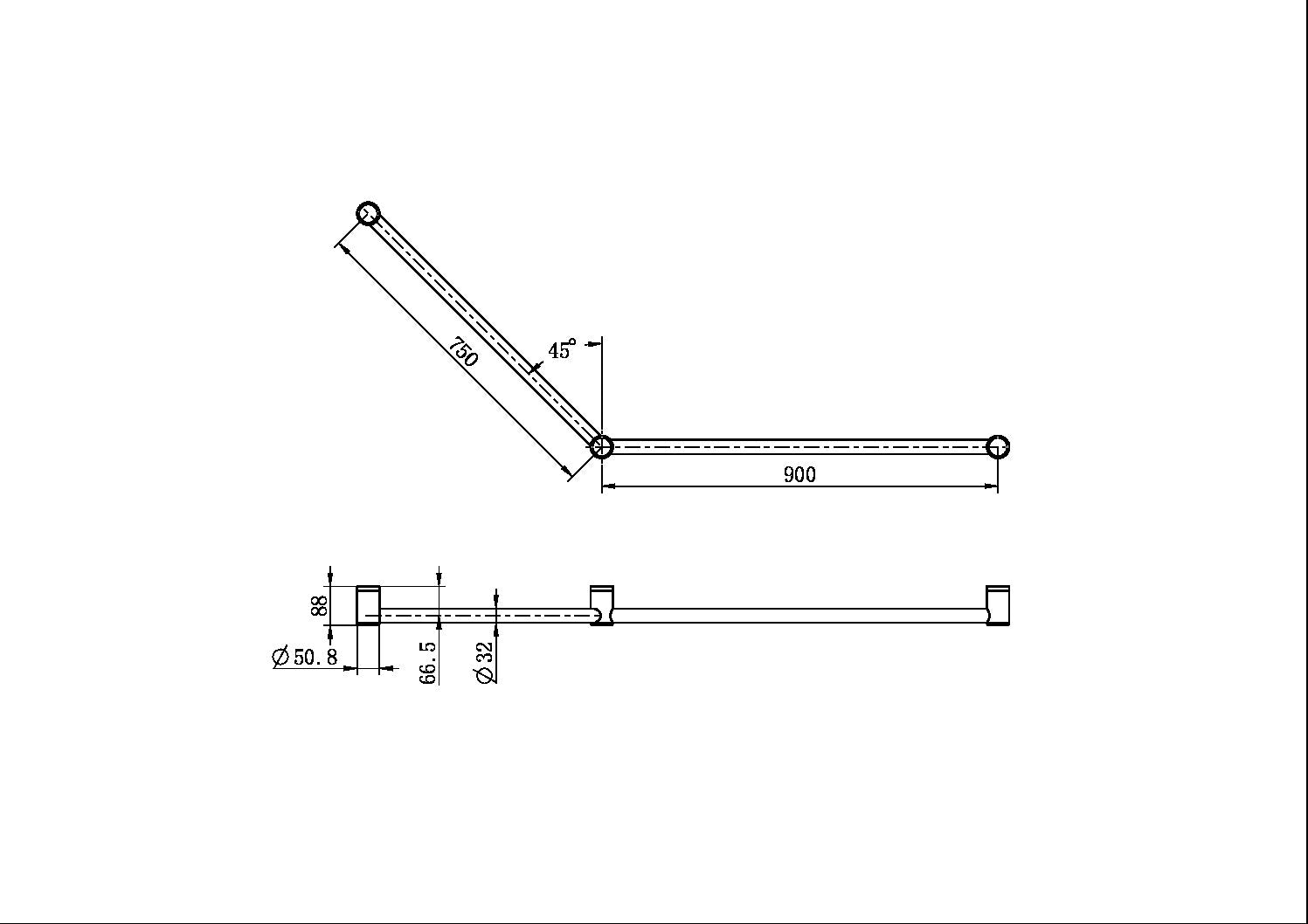 MECCA CARE 32MM DDA GRAB RAIL SET 45 DEGREE 750X900MM BRUSHED GOLD