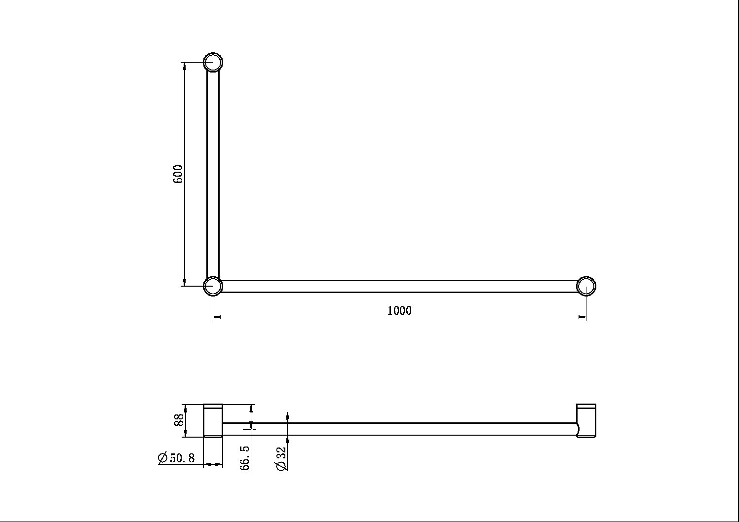MECCA CARE 32MM DDA GRAB RAIL SET 90 DEGREE 600X1000MM BRUSHED NICKEL