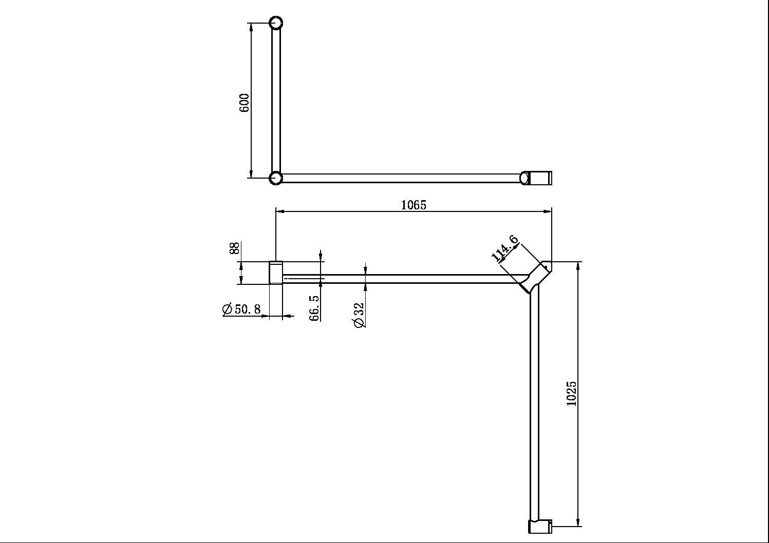 MECCA CARE 32MM DDA TOILET GRAB RAIL SET 90 DEGREE CONTINUOUS 600X1065X1025MM CHROME