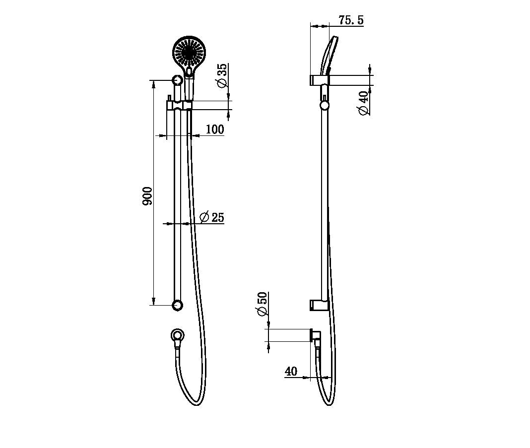 MECCA CARE 25MM GRAB RAIL AND ADJUSTABLE SHOWER RAIL SET 900MM BRUSHED NICKEL