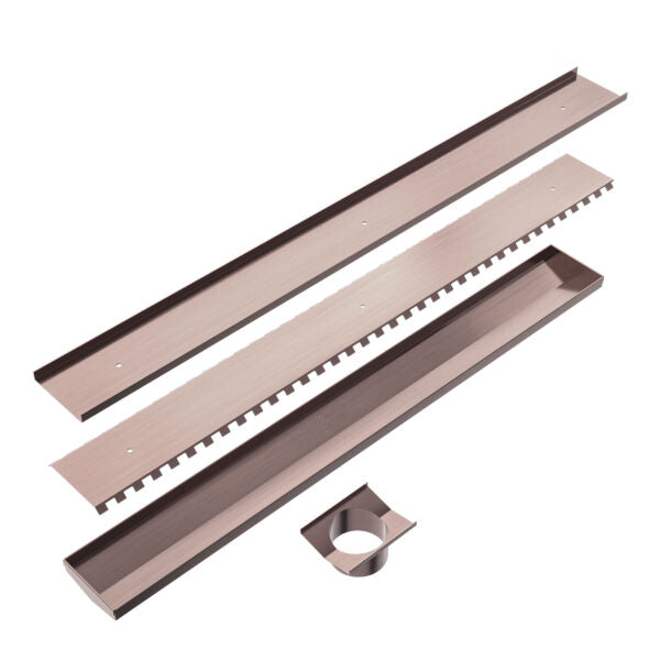 TILE INSERT V CHANNEL FLOOR GRATE 89MM OUTLET WITHOUT OUTLET AND HOLE SAW BRUSHED BRONZE
