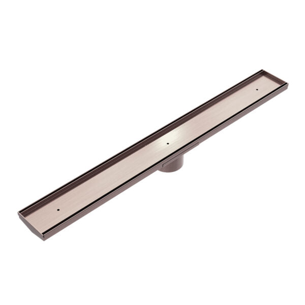 TILE INSERT V CHANNEL FLOOR GRATE 89MM OUTLET WITHOUT OUTLET AND HOLE SAW BRUSHED BRONZE