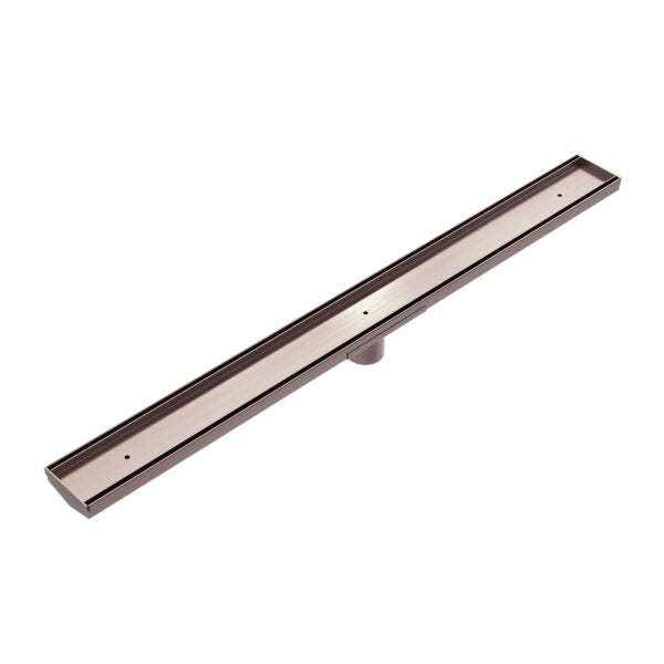 TILE INSERT V CHANNEL FLOOR GRATE 50MM OUTLET WITHOUT OUTLET AND HOLE SAW BRUSHED BRONZE