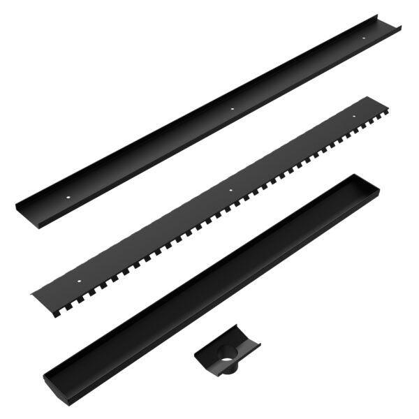 TILE INSERT V CHANNEL FLOOR GRATE 50MM OUTLET WITHOUT OUTLET AND HOLE SAW MATTE BLACK