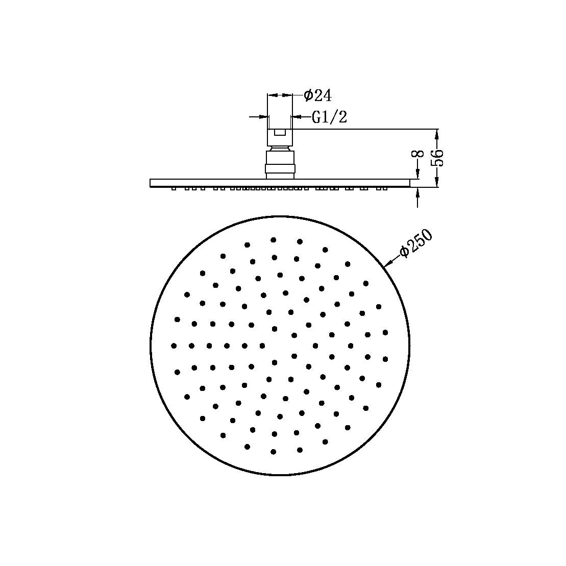 250MM ROUND SHOWER HEAD BRUSHED NICKEL