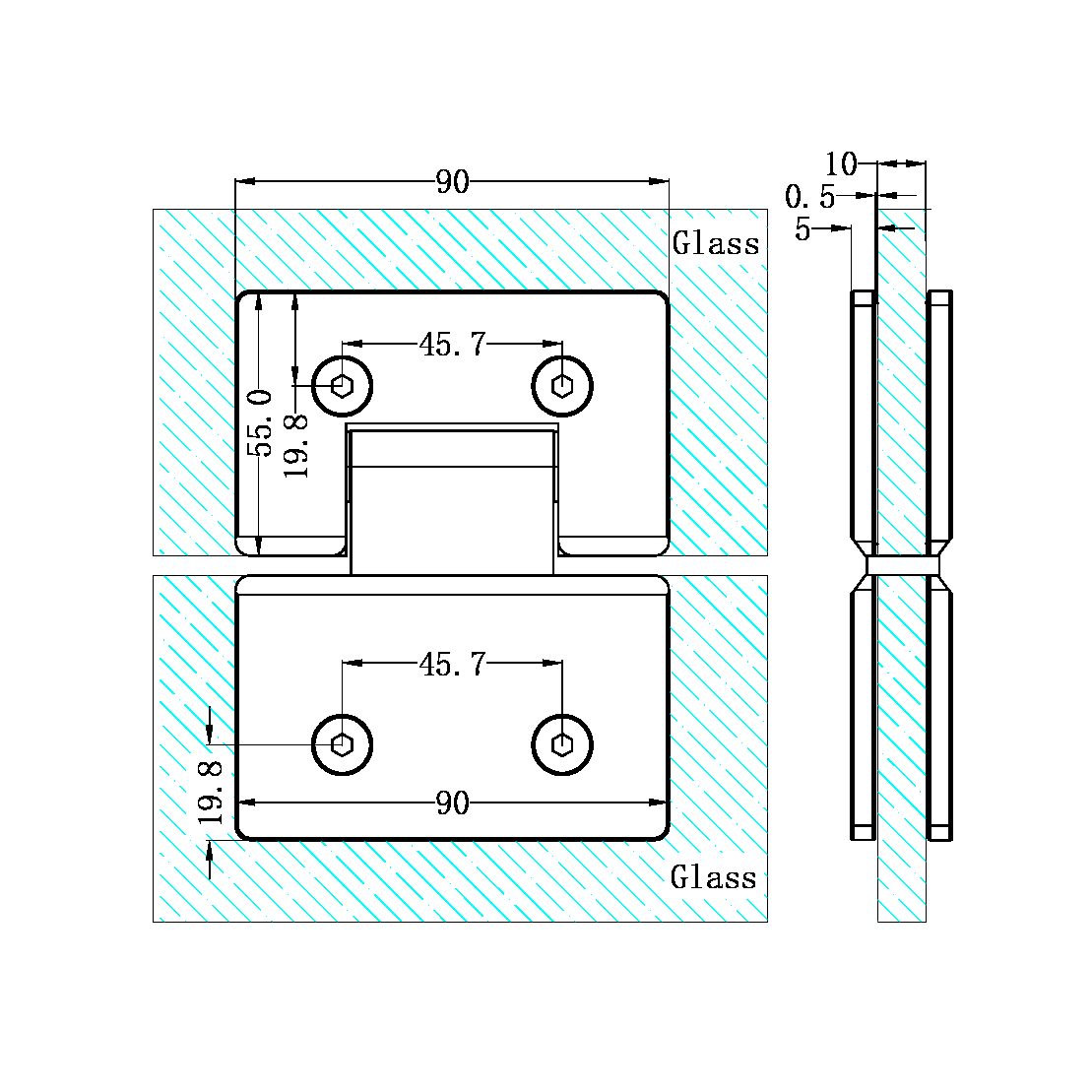 180 DEGREE GLASS TO GLASS SHOWER HINGE 10MM GLASS BRUSHED NICKEL