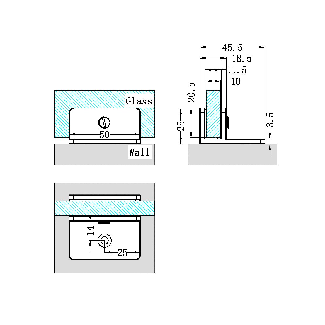 SHOWER F BRACKET 10MM GLASS BRUSHED BRONZE