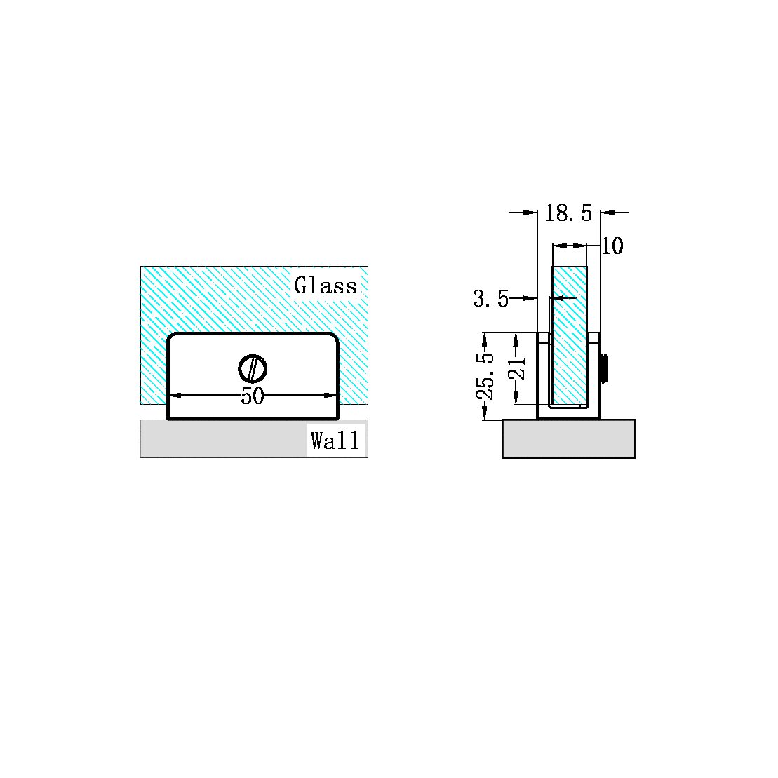 SHOWER U BRACKET 10MM GLASS BRUSHED BRONZE