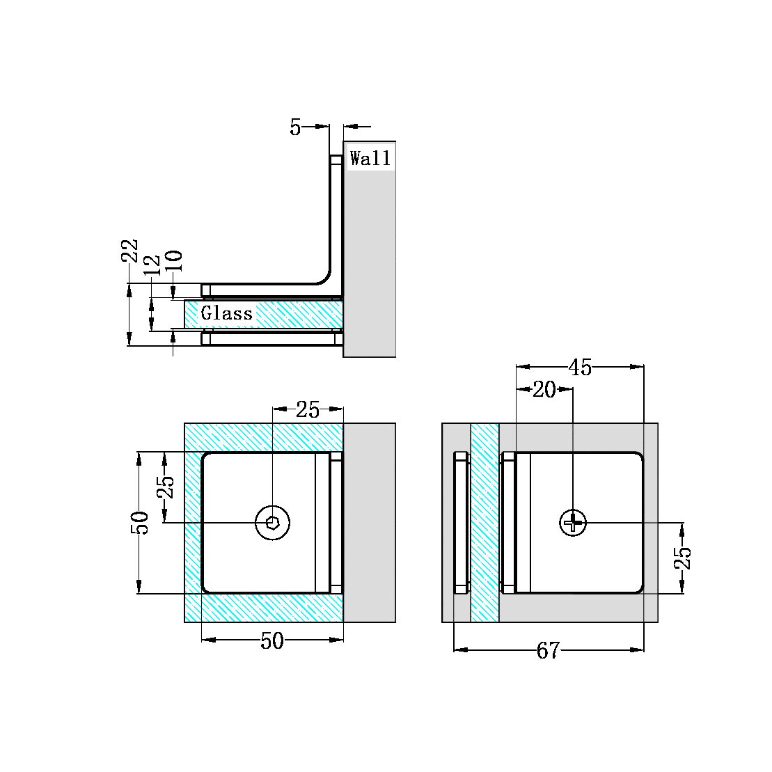 90 DEGREE GLASS TO WALL BRACKET 10MM GLASS BRUSHED BRONZE