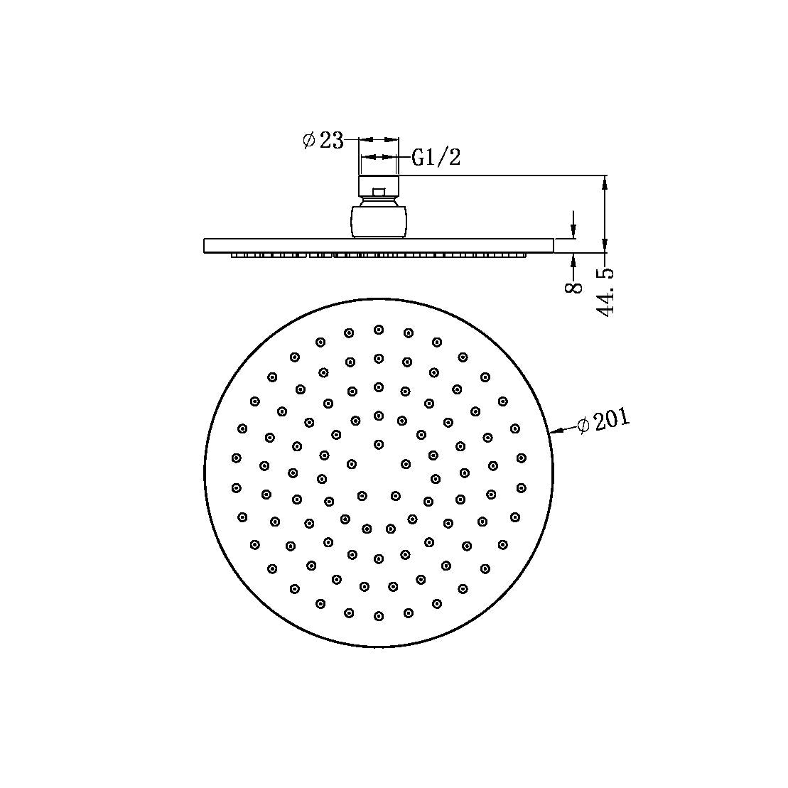 200MM ROUND SHOWER HEAD MATTE BLACK