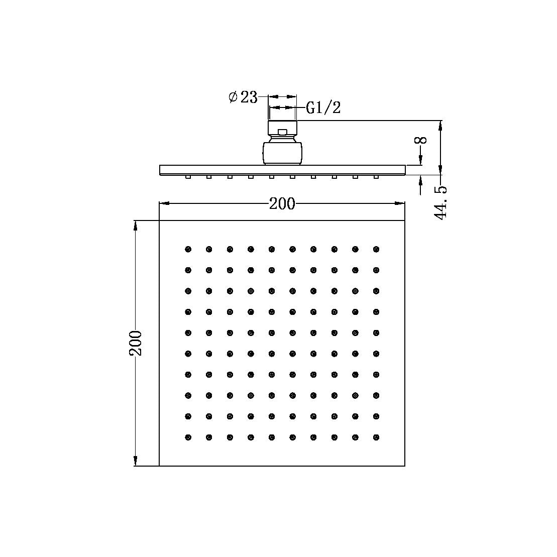 200MM SQUARE SHOWER HEAD MATTE BLACK