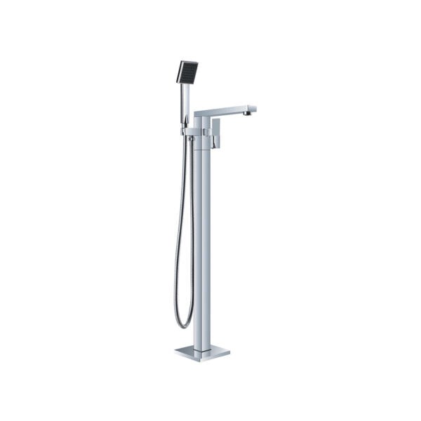 SQUARE FREESTANDING BATH MIXER WITH HAND SHOWER CHROME