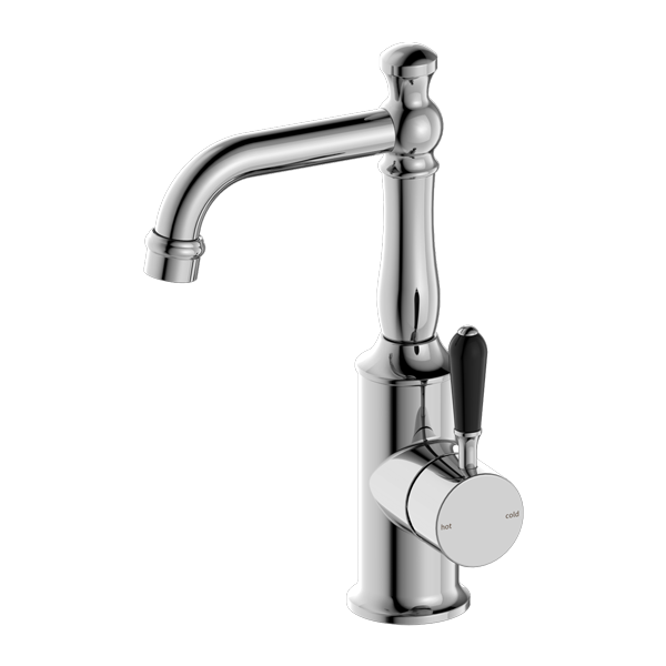YORK BASIN MIXER WITH BLACK PORCELAIN LEVER CHROME