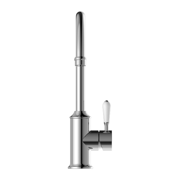 YORK KITCHEN MIXER GOOSENECK SPOUT WITH WHITE PORCELAIN LEVER CHROME