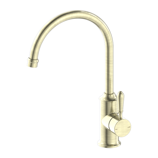 YORK KITCHEN MIXER GOOSENECK SPOUT WITH METAL LEVER AGED BRASS