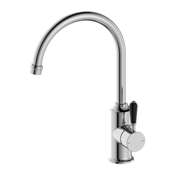 YORK KITCHEN MIXER GOOSENECK SPOUT WITH BLACK PORCELAIN LEVER CHROME