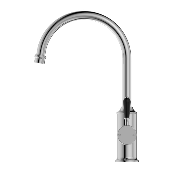 YORK KITCHEN MIXER GOOSENECK SPOUT WITH BLACK PORCELAIN LEVER CHROME