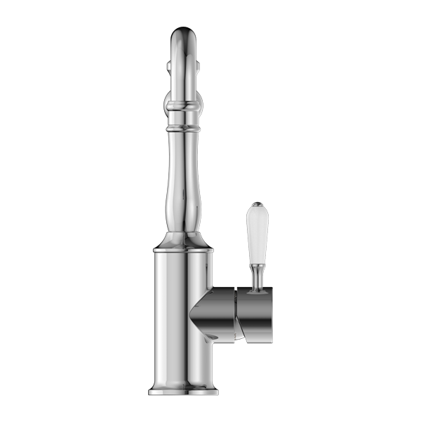 YORK KITCHEN MIXER HOOK SPOUT WITH WHITE PORCELAIN LEVER CHROME