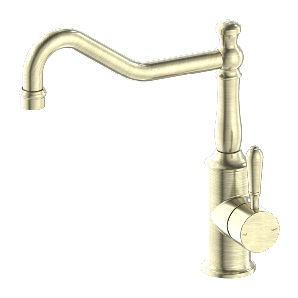 YORK KITCHEN MIXER HOOK SPOUT WITH METAL LEVER AGED BRASS