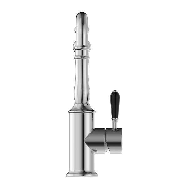 YORK KITCHEN MIXER HOOK SPOUT WITH BLACK PORCELAIN LEVER CHROME